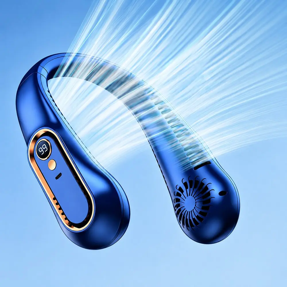 Portable Neck Fan, Rechargeable and Lightweight, Adjustable Speed, USB Mini Silent Necklace Fan, Hands Free Fan, Ideal for Outdoor Activities and Hot Weather