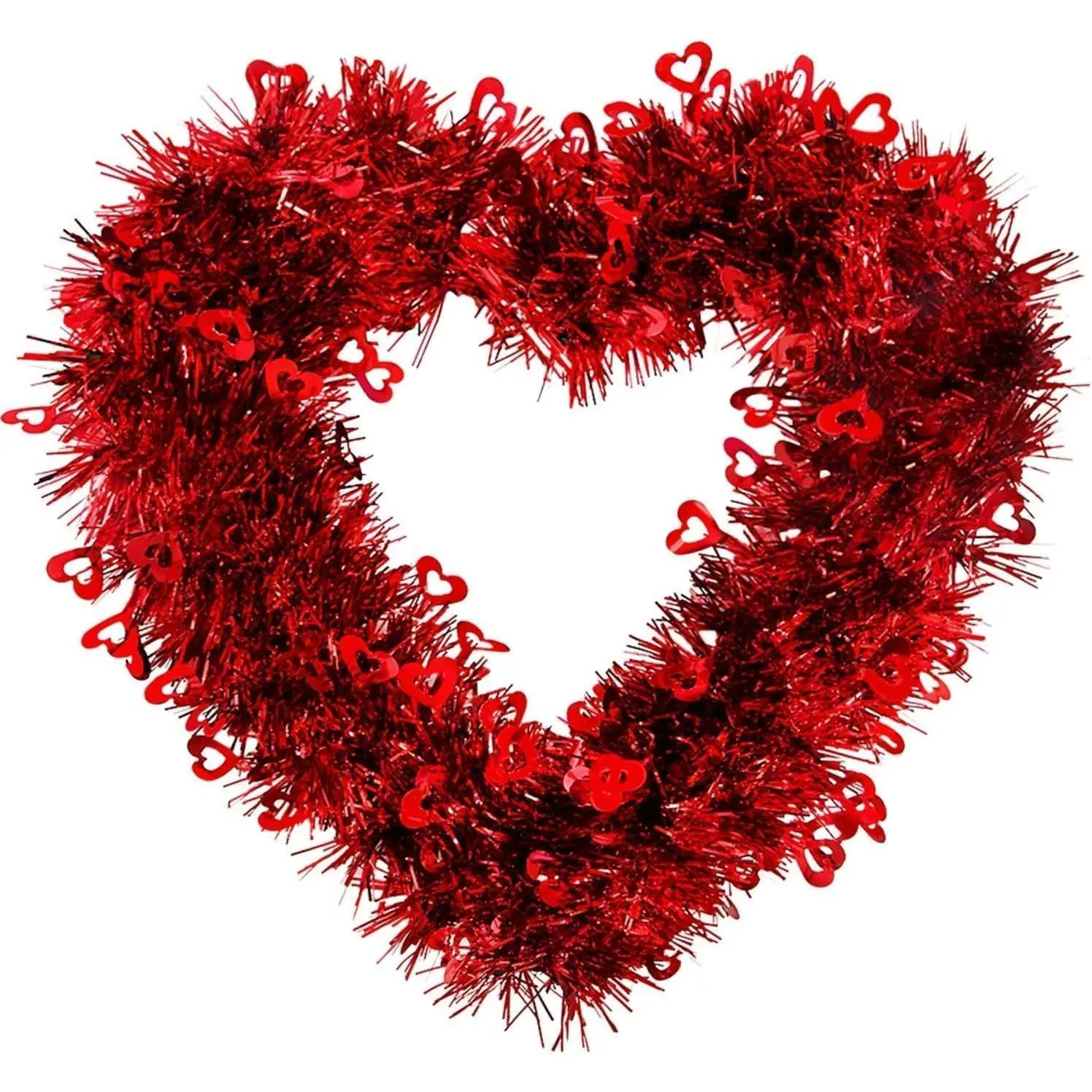 Valentine's Day Heart Shaped Wreath Red Tinsel Wreaths with Foil Love Heart Door Hanger for Valentines Proposal Wedding Anniversary Engagement Mother's Day Front Door Wall Window Mantel Decor