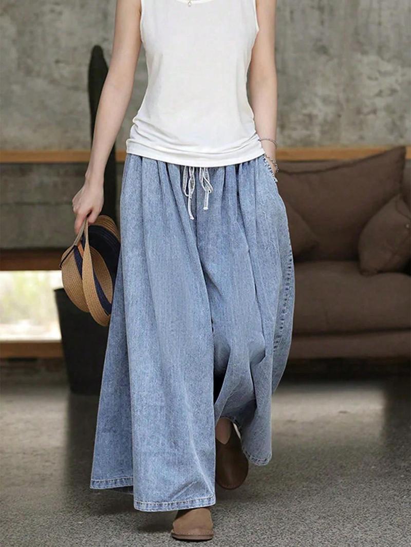 Oversized Thunder Thigh Flare Jeans - Boho - Chic High - Waisted Denim Wide - Leg Pants for Women - Elastic Waist & Flowy Fit