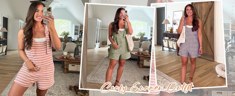 PASLTER Womens Summer Casual Sleeveless Romper Loose Striped Tied Shorts Overalls Jumpsuit with Pockets 2025 Clothes