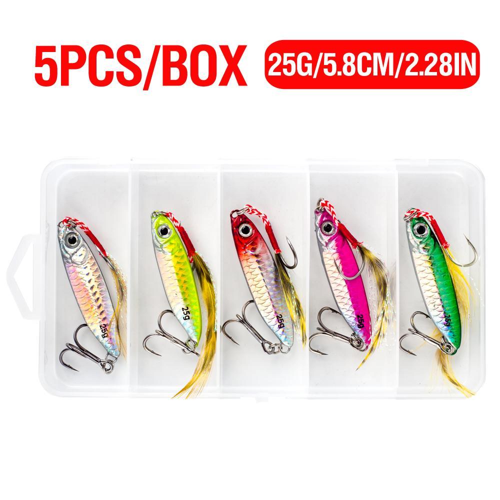 Artificial Fishing Lure Kit, 5 Counts/set Metal Jig with Treble Hook, Slow Jigging Lure for Fishing, Saltwater Artificial Bait for Fishing