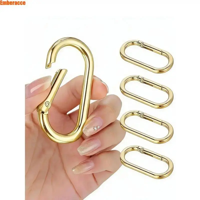 5-Pack Heavy Duty Metal Carabiner Clips with Key Rings - One-Size Oval Spring Snap Hooks, Gear Attach Hooks for Camping, Travel, Everyday Carry (Keys, Bags, Backpacks), Five Pack