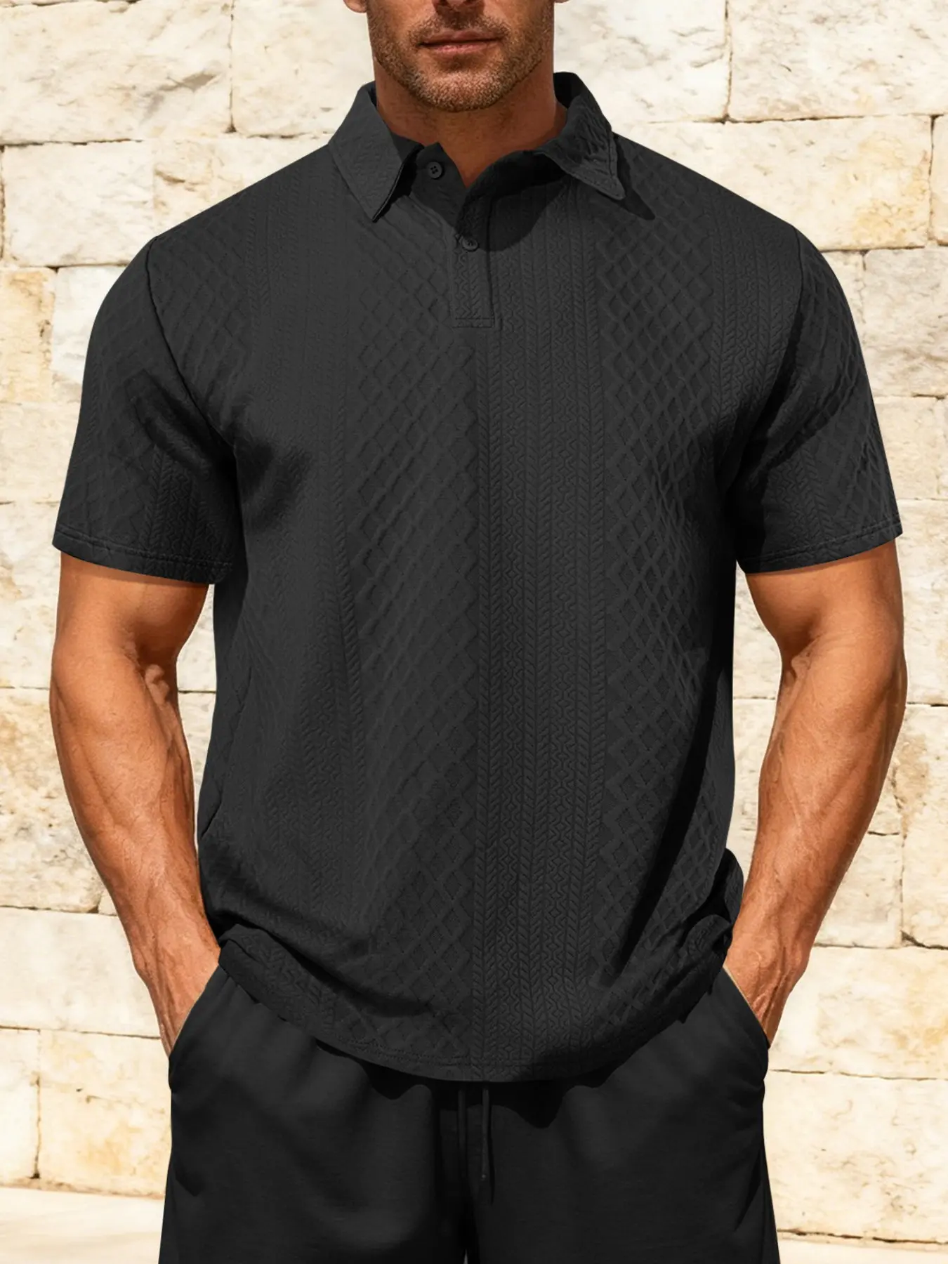 Men's Summer Short Sleeve Polo Shirt, Breathable Comfortable Casual Daily Wear, European and American Style, Unlined, Ca_prop_65_re No