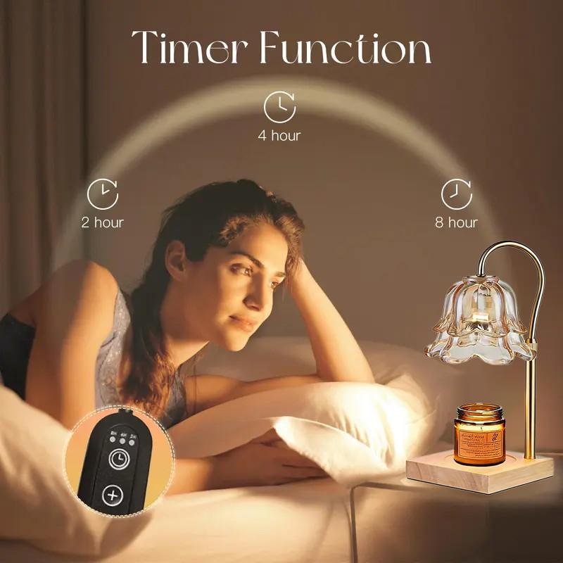 Safe Wax Melt Lamp with Timer, Gold Floral Candle Warmer for No Flame Home Fragrance Solution Beautiful Mother's Day Gift