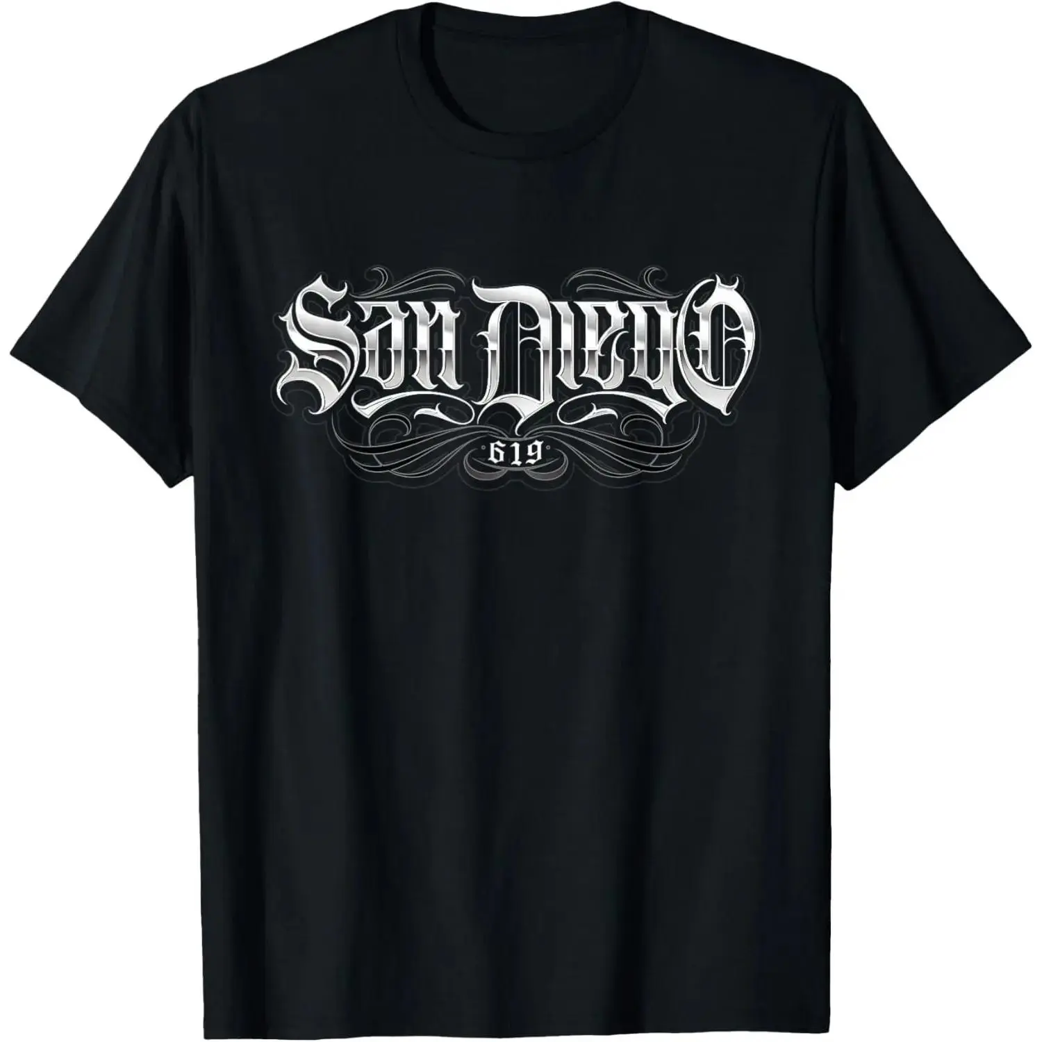 San Diego Area Code 619 Lowrider Script T-Shirt,retro,unisex,graphic,tee casual crewneck,,cotton,funny,comfortable