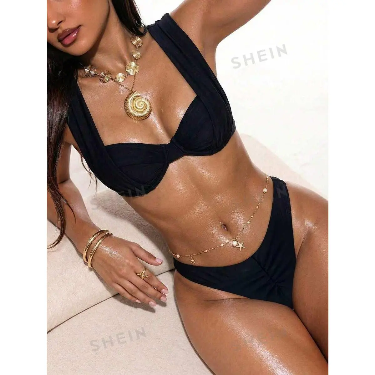 Women's 2-Piece Bohemian Silk Underwire Triangle Bikini Set - Adjustable Wide Shoulder Straps, Crisscross Tie, Metallic Split Design, Sporty Double Feature, Solid Color, Floral/Camouflage/Grape Print Options, Beach Vacation Swimwear, Triangl Bikini