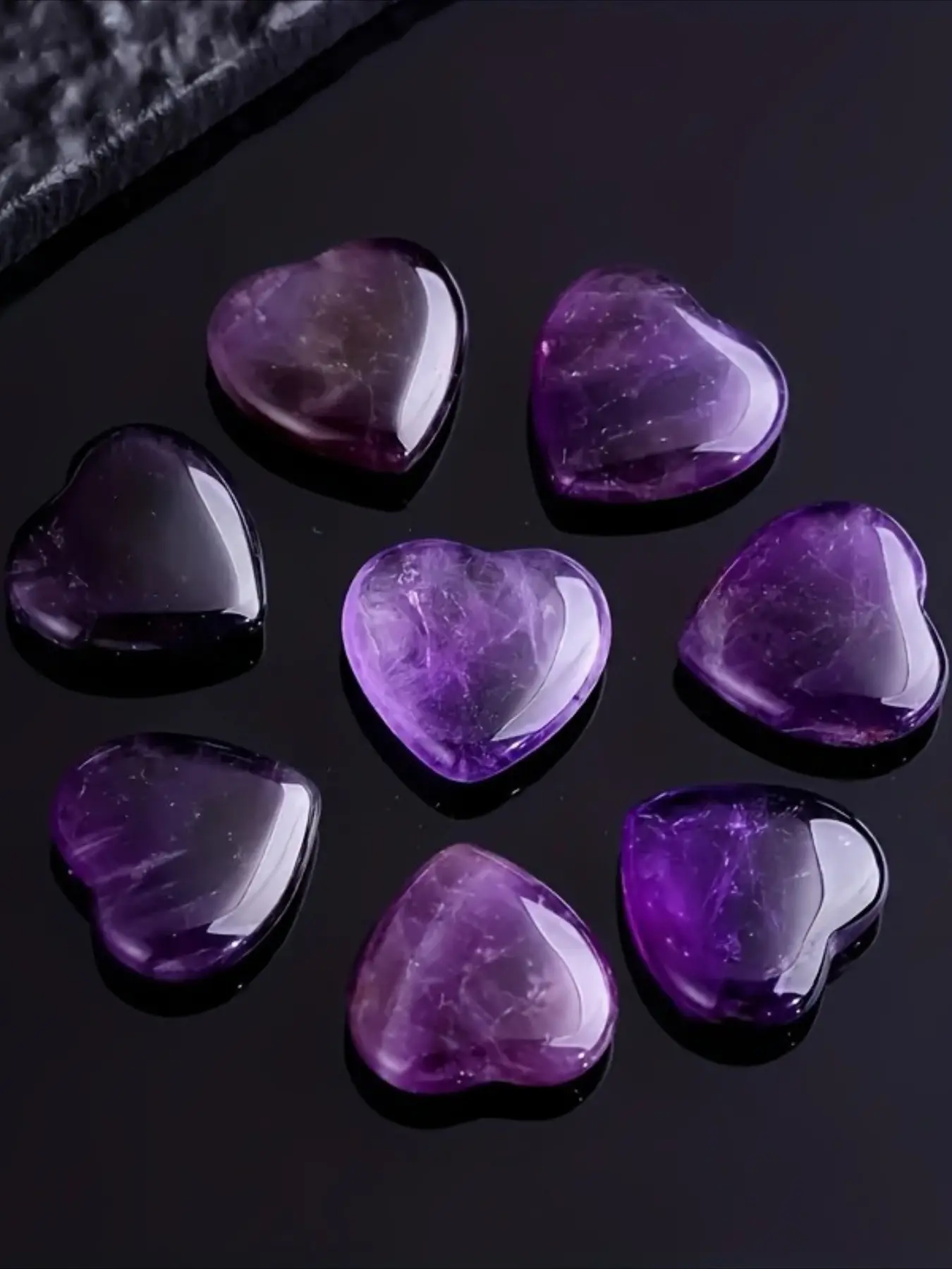 8 pieces of heart-shaped amethyst, natural polished heart gemstones for jewelry decoration, holiday gifts, weddings, birthdays and Mother's Day
