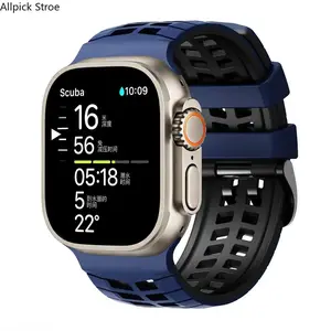 Two Tone Double Hole Silicone Watch Band, Adjustable Breathable Strap Compatible with Apple Watch 1 To S11 And Ultra, Soft Comfortable Accessory for Sports And Daily Wear (Strap Only)