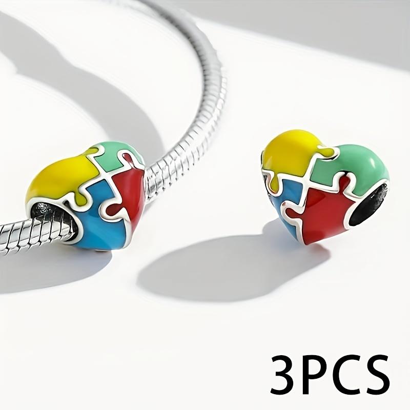 [Lovely Heart Pendant] 3pcs Lovely Color Heart Puzzle Design Alloy Bead Pendant | Suitable For DIY Handmade Jewelry, Bracelet Necklace Accessories Production Materials