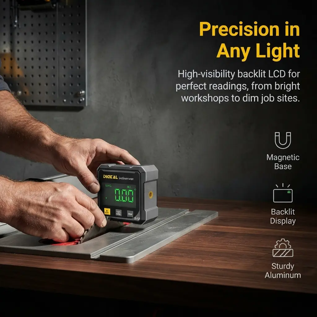 Radiaint Portable Magnetic Digital Angle Finder, 360‑Degree Magnetic Attachment Hardware Tool with Dual Laser Guide, Rechargeable Digital Angle Gauge, Precision Measuring Tool for Woodworking, Building and Construction Projects