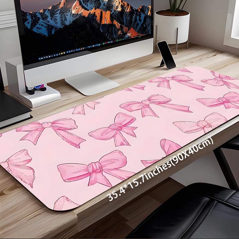 Pink Bow Pattern Desk Mat, Rectangle Gaming Mouse Pad, Non-slip Rubber Pad, Decorative Desk Mat, Cute Desk Accessories for Home Office