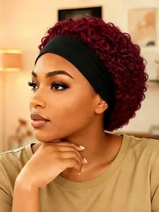 6 Inches Handband Wig, Short Curly Human Hair Wigs for Women, Medium Length Casual Style, Daily Wear Headband Wigs
