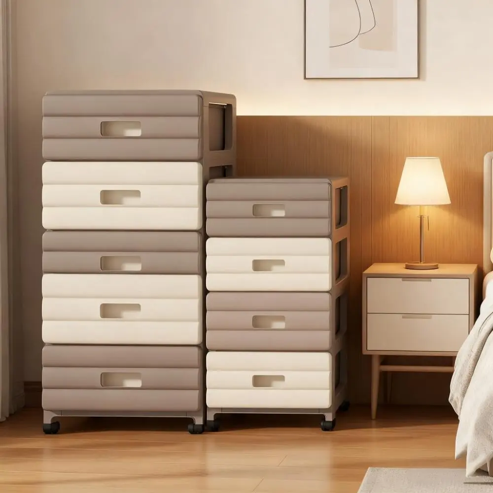 Five-Tier Drawer Home Storage Cabinet, Narrow Design Fits Bedside Gaps, Silent Wheels, Thick PP Material, Ideal for Small Bedrooms