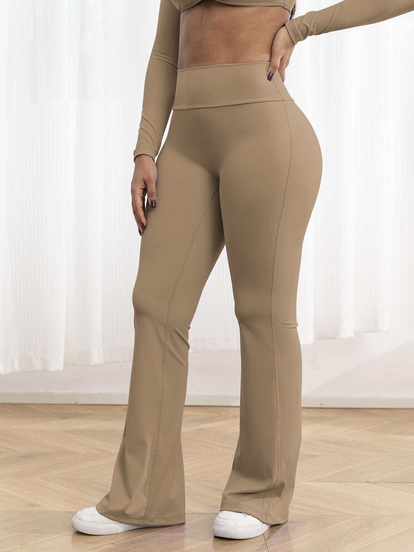 Women's Solid High Waist Flare Leg Sports Stretchy Leggings, Casual Comfy Breathable Bottom Trousers for Yoga Gym Workout Running, Ladies Sportswear for All Seasons