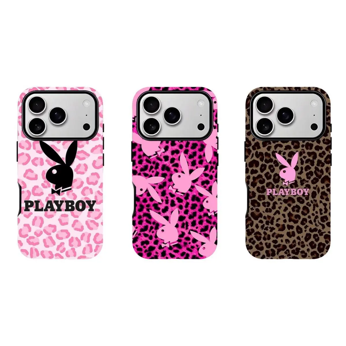 Playboy leopard print pink phone case, compatible with iPhone 17/16/15/14/13/12/11 Pro Max/Plus and Samsung Galaxy S23FE/22/23/24/25. A perfect gift for a friend.