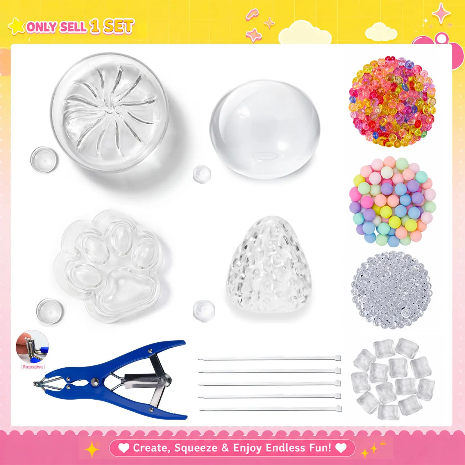 DIY Handmade Making Ball Stress Relief Ball Kit, Includes 4 Accessories, 4 Tpr Transparent Balls, Expander Tool, 5 Straps, Perfect for Crafting