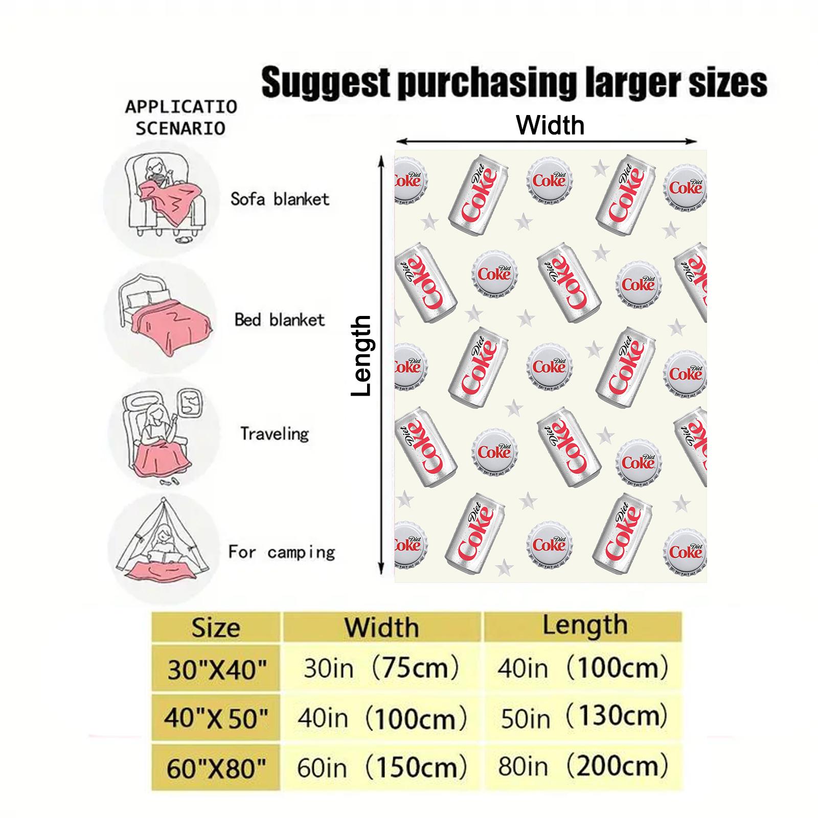 Diet Coke Bottle Cap Pattern Flat Velvet Blanket Diet Coke Blanket Soft fluffy lightweight flannel throw soft fleece blanket slogan print Gift