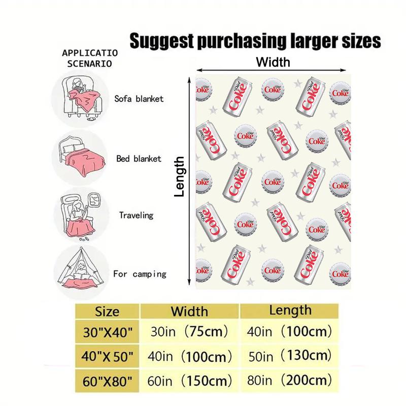 Diet Coke Bottle Cap Pattern Flat Velvet Blanket Diet Coke Blanket Soft fluffy lightweight flannel throw soft fleece blanket slogan print Gift