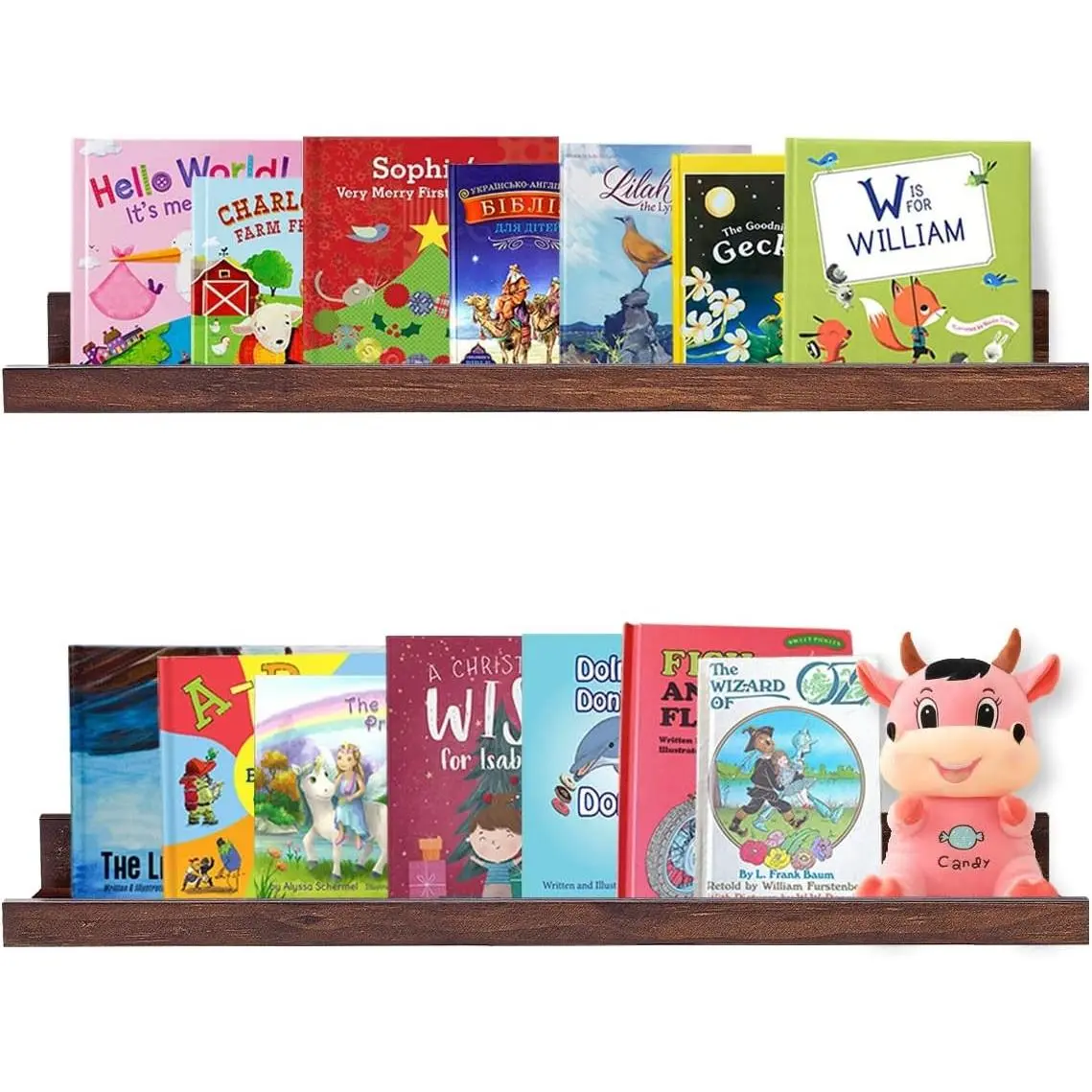 Floating Book Shelves Wall Mounted Photo Shelf Picture Ledge Deep Walnut Display Shelves for Home Living Room Bedroom Bathroom Office Set of 2