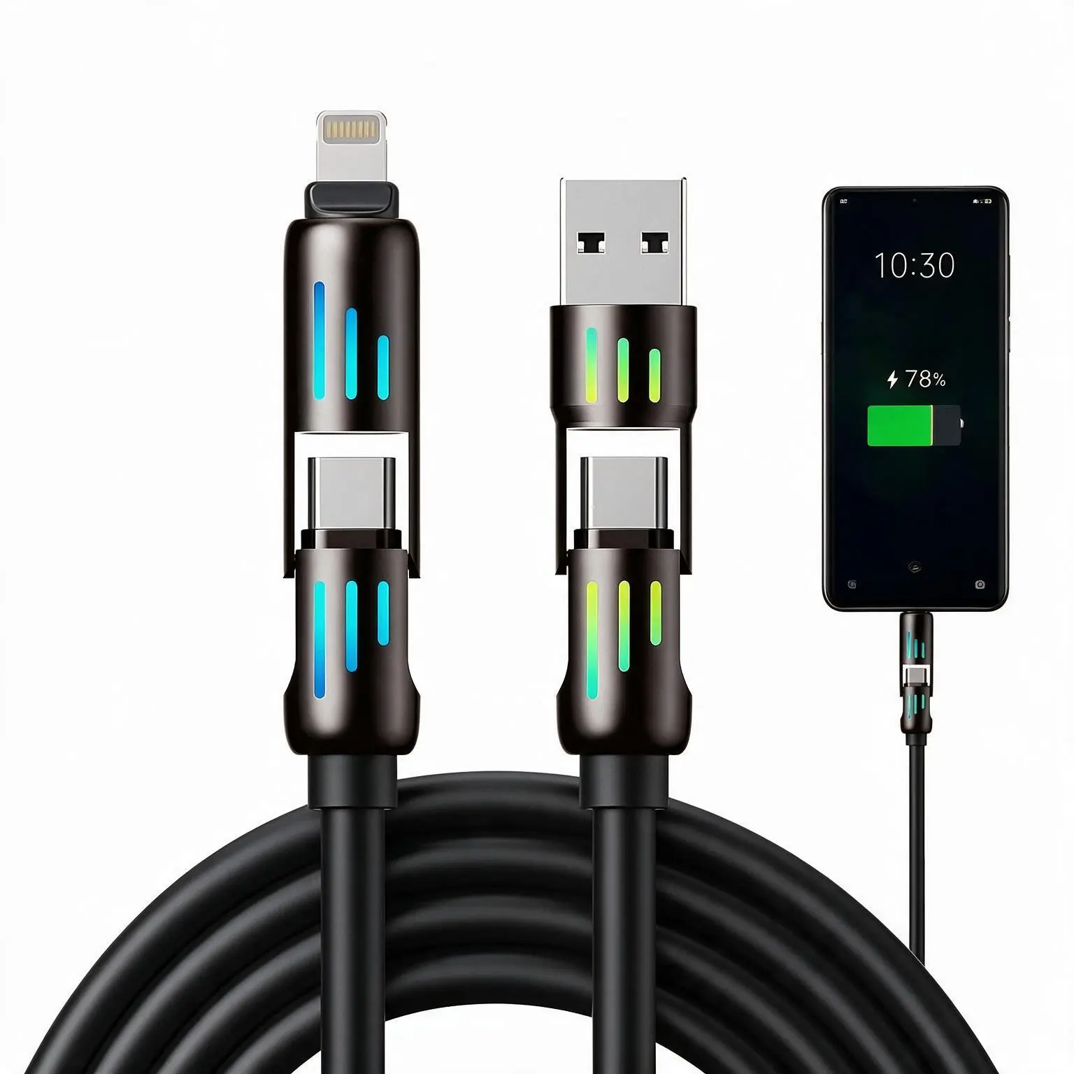 2-Pack 1M Multi Charging Cable, USB to Lightning-Type-C Cord, Replacement Charger Wire for Daily Smartphone Users