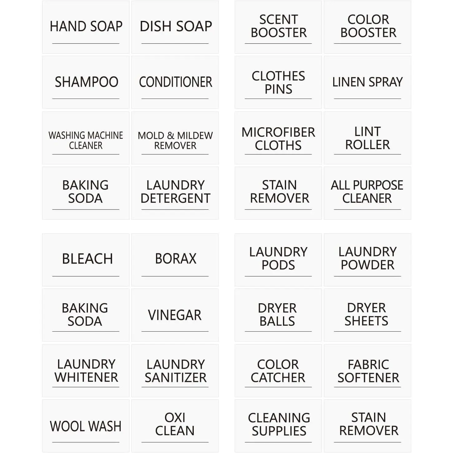 32 count Minimalist Laundry Room Labels, Transparent PVC  Stickers with Black Print for Jars,  Bottles & Detergent Dispensers, Preprinted Organization Labels Set (Clear, 2.8" x 1.7")