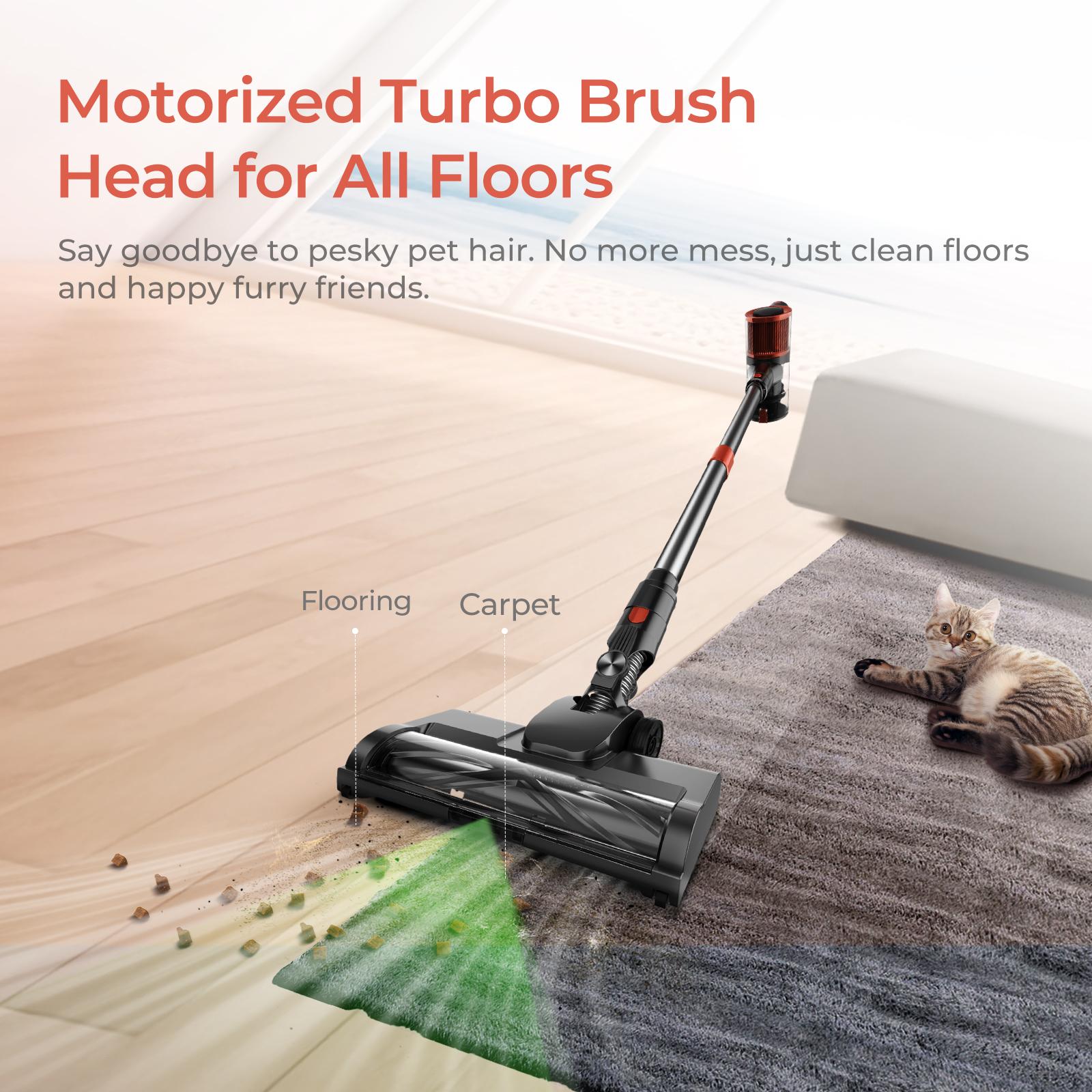 JIGOO C200 Cordless Vacuum Cleaner, 23KPa Suction, 40min Runtime, 2 Work Modes, Telescopic Metal Tube & LED Headlight