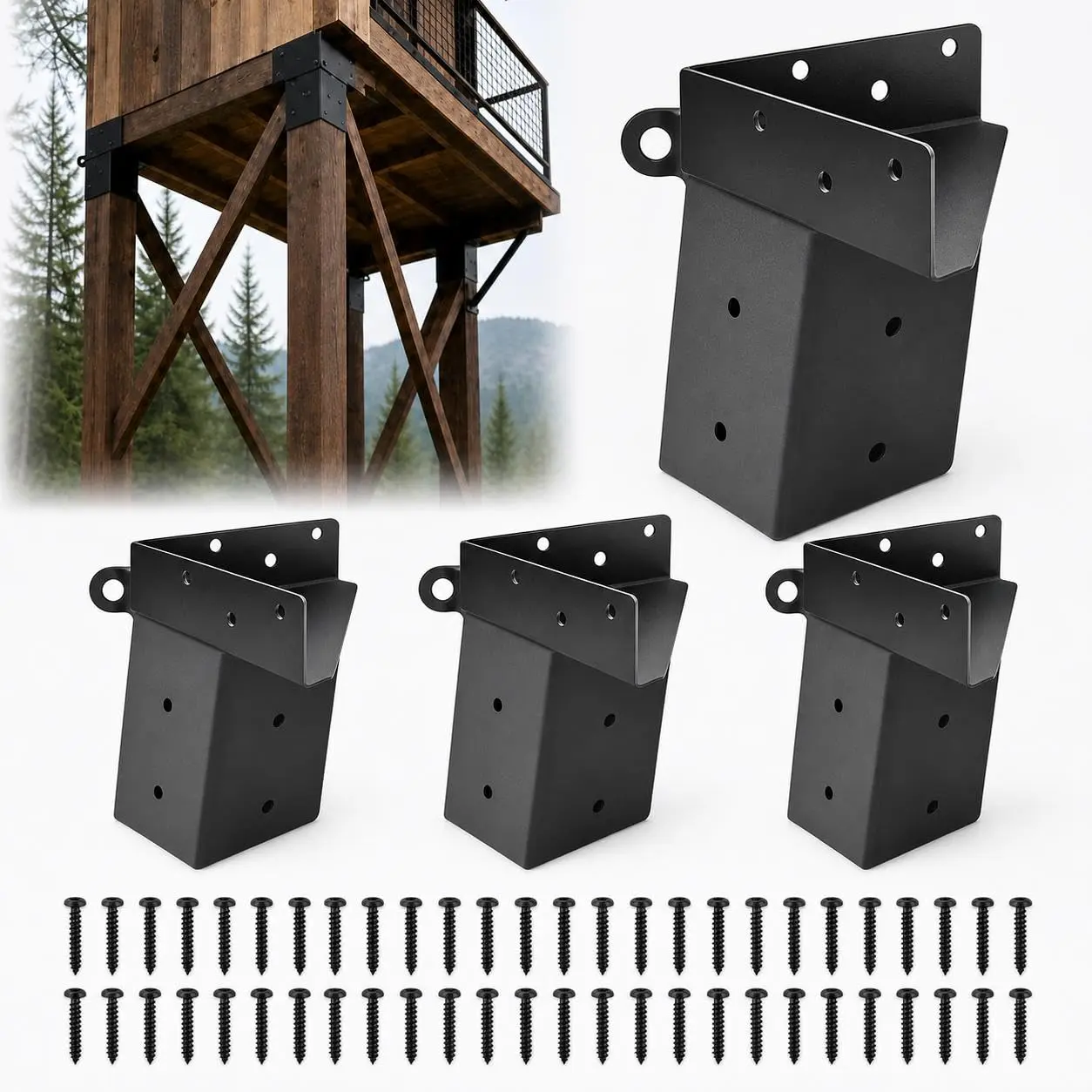4 Pack Deer Stand Brackets 4x4, Heavy-Duty Elevated Deer Blind Brackets, Outdoor Metal Angle Bracket for Tree Stand, Lookout Tower – DIY Outdoor Build, No Wobble