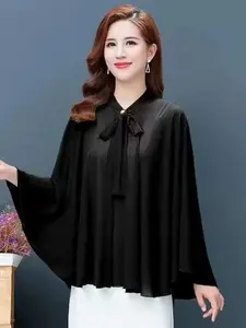 Soft Chiffon Sun Protection Cape, UV Blocking Beach Cover-Up, Loose Fit Outerwear for Travel, Wedding Tea Party, Daily Walks