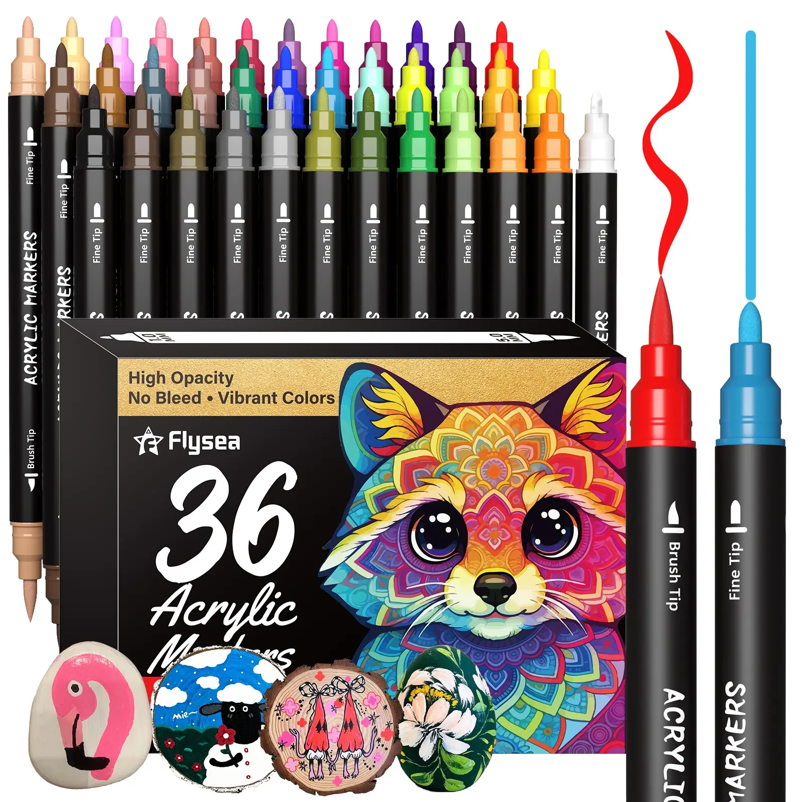 Flysea Dual Tip Markers Set 36 Colors, Soft & Hard Twin Head, Washable Non-Toxic Art Marker Pens, High Coverage Smooth Ink for Drawing