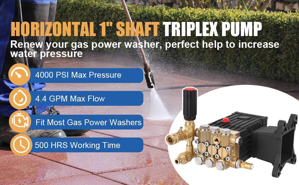 High Pressure Water Pump, 4400 Psi,4 Gpm – 1 in Shaft Horizontal Plunger, Power Washer Pump, Parts Washer Pump Replacement Compatible with Simpson, Ryobi, Subaru, Craftsman High Pressure Water Pump, 4400 Psi,4 Gpm – 1 in Shaft Horizontal Plunger, Power Washer Pump, Parts Washer Pump Replacement Compatible with Simpson, Ryobi, Subaru, Craftsman
