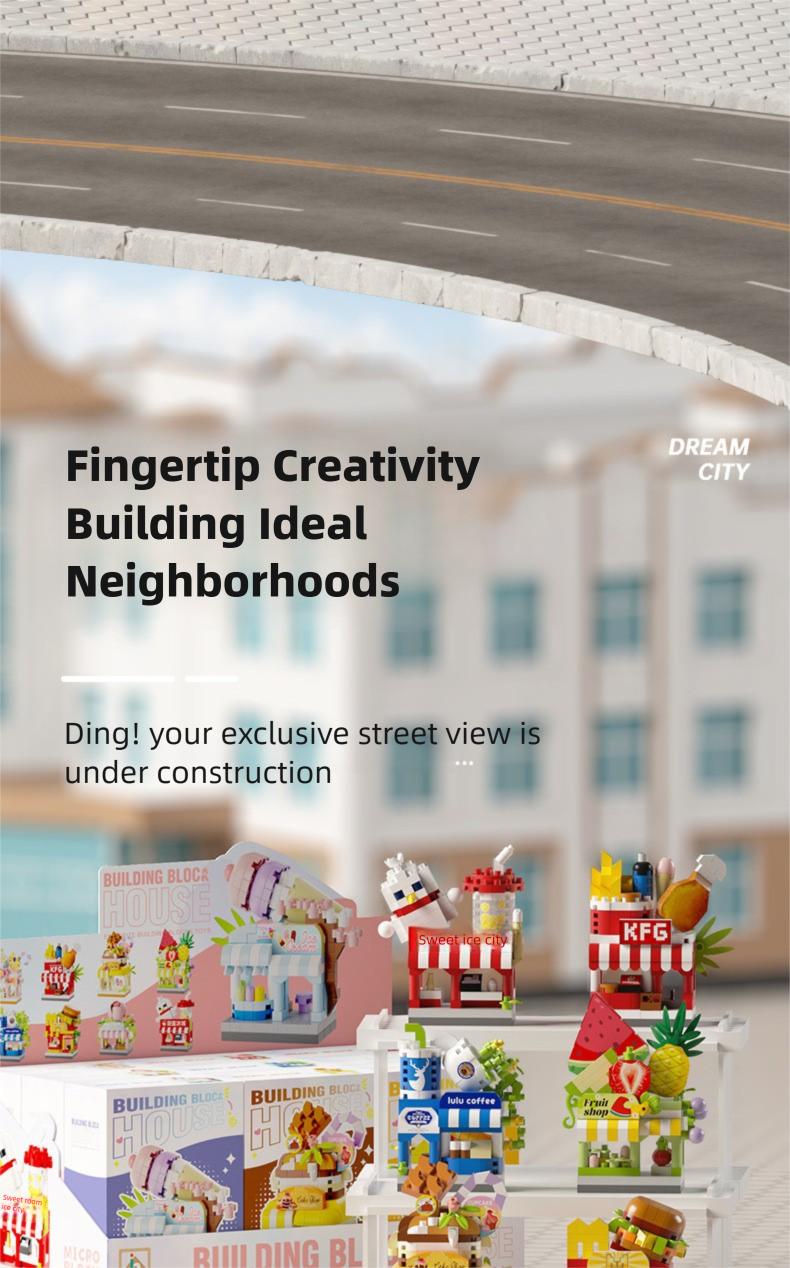 Compatible with Lego, Internet Celebrity Street Scene Commercial Street Building Blocks, Children's Assembly Toys, Micro Particles, School Gifts