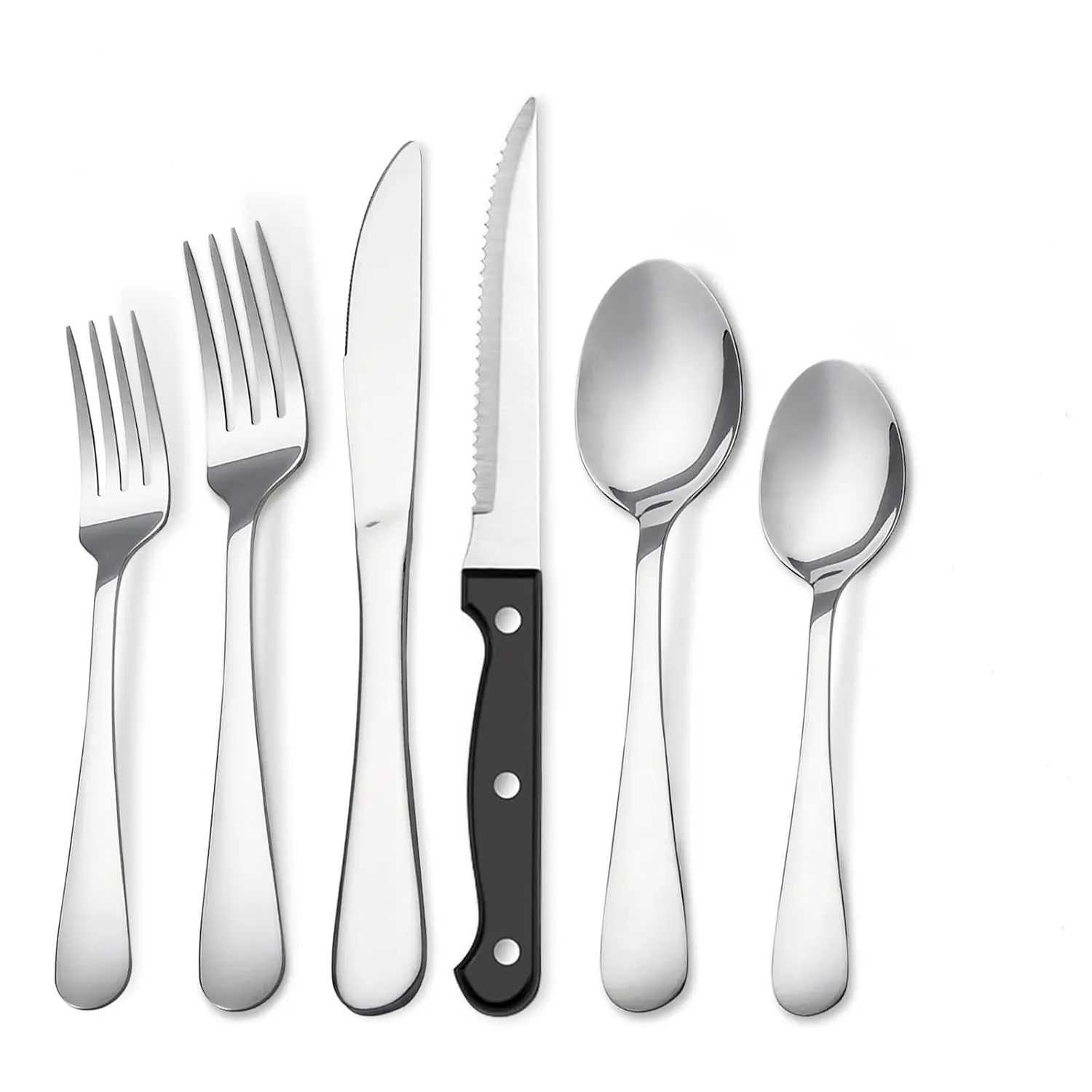 24 PCS Stainless Steel Silverware Flatware Set with Steak Knives, Service for 4, Dishwasher Safe, Mirror Polished, Ideal for Home, Restaurant, Hotel, Wedding & Parties (Silver)