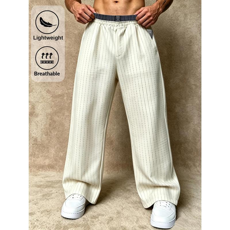 Men's Loose Double Waist Wide Leg Pants with Contrasting Elastic Adjustment Straps, Suitable for Office Work, Weekend Walks, and Various Occasions. Men's Business Casual Underwear