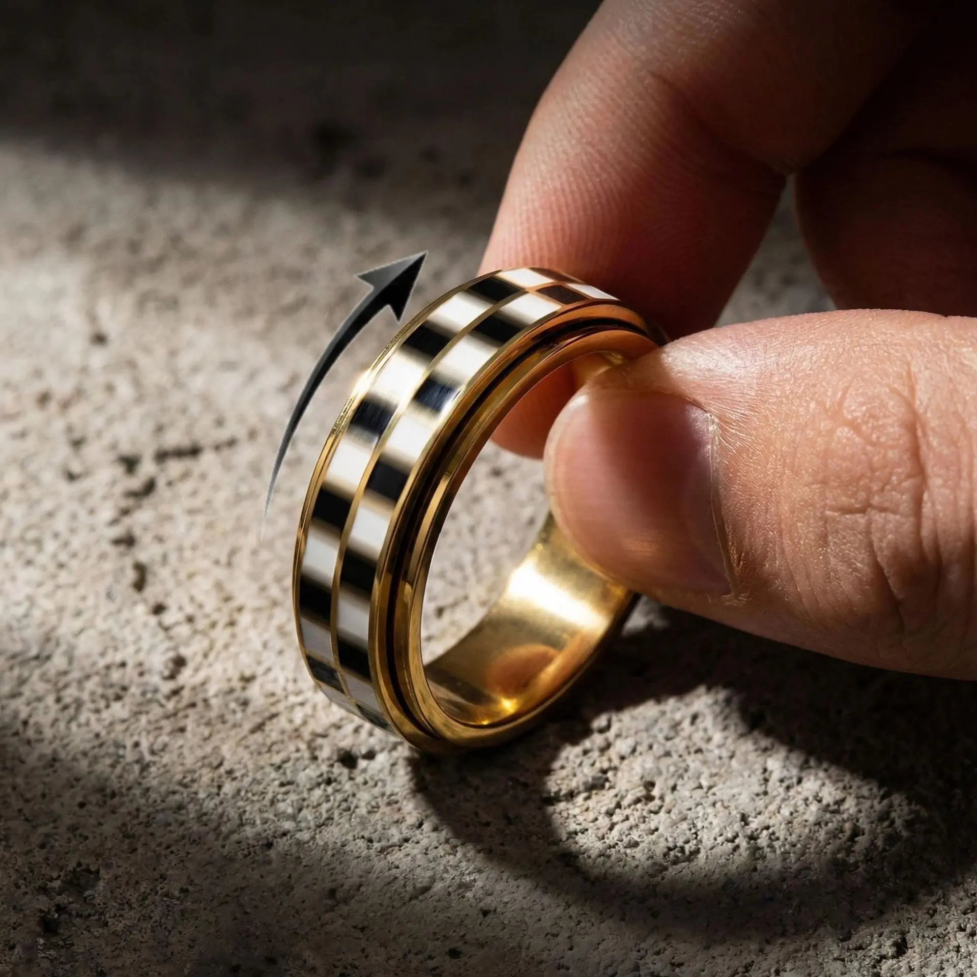 LOVEDEN 304 Stainless Steel Rotatable Eternity Ring - Steel Rings, Anxiety Fidget Band, Trendy Black White Checkered Spinner, Waterproof Anti-Tarnish Unisex Gift-Ready Fashion Jewelry JL,sohochic