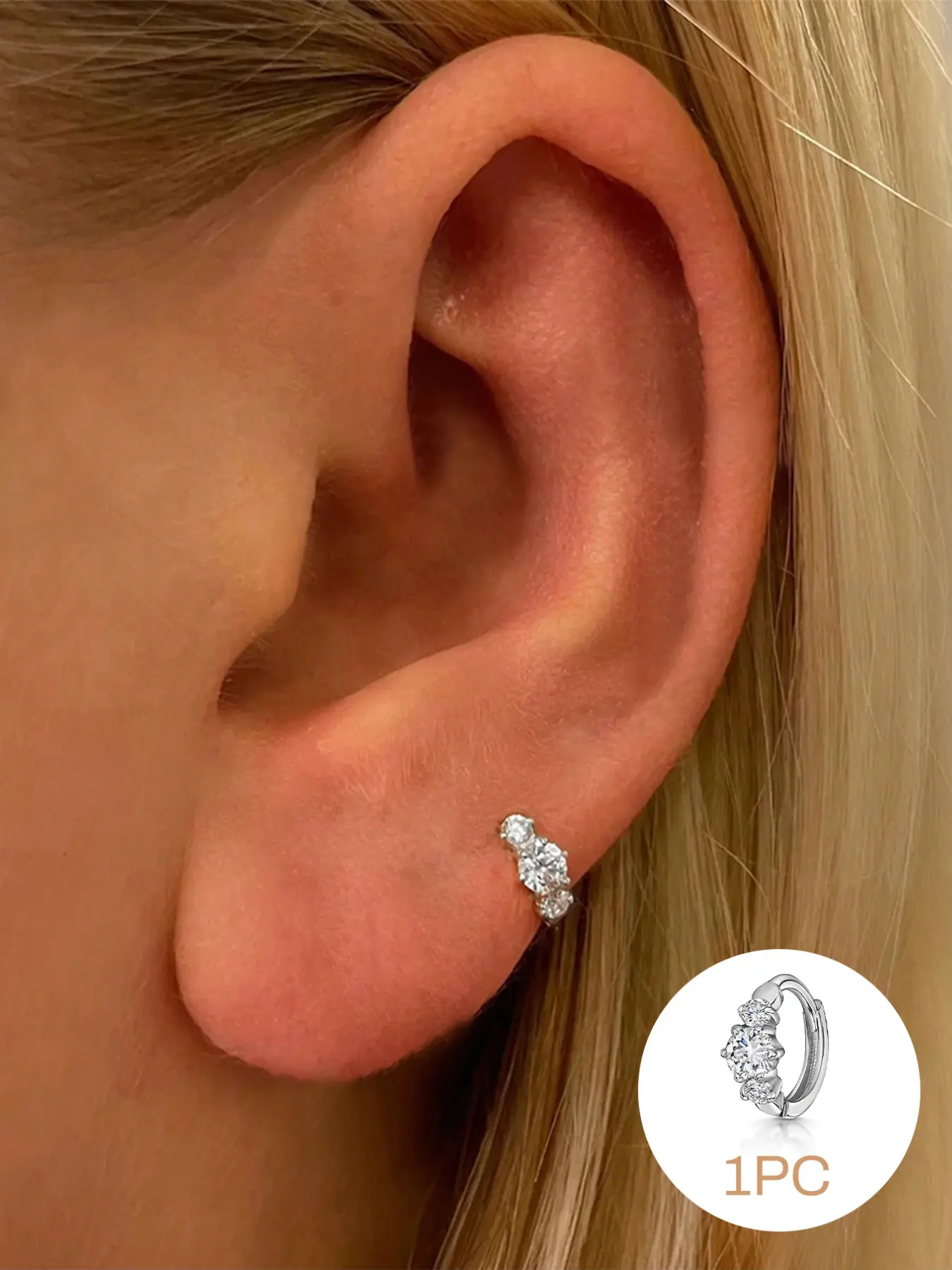 1pc Silver Ear Cuff Earrings, Trendy minimalist style, fine 925 sterling silver with three single-row prong set glitter zircon, hypoallergenic soft comfortable fit, stylish no-piercing ear ornaments for women daily dating and party collocation
