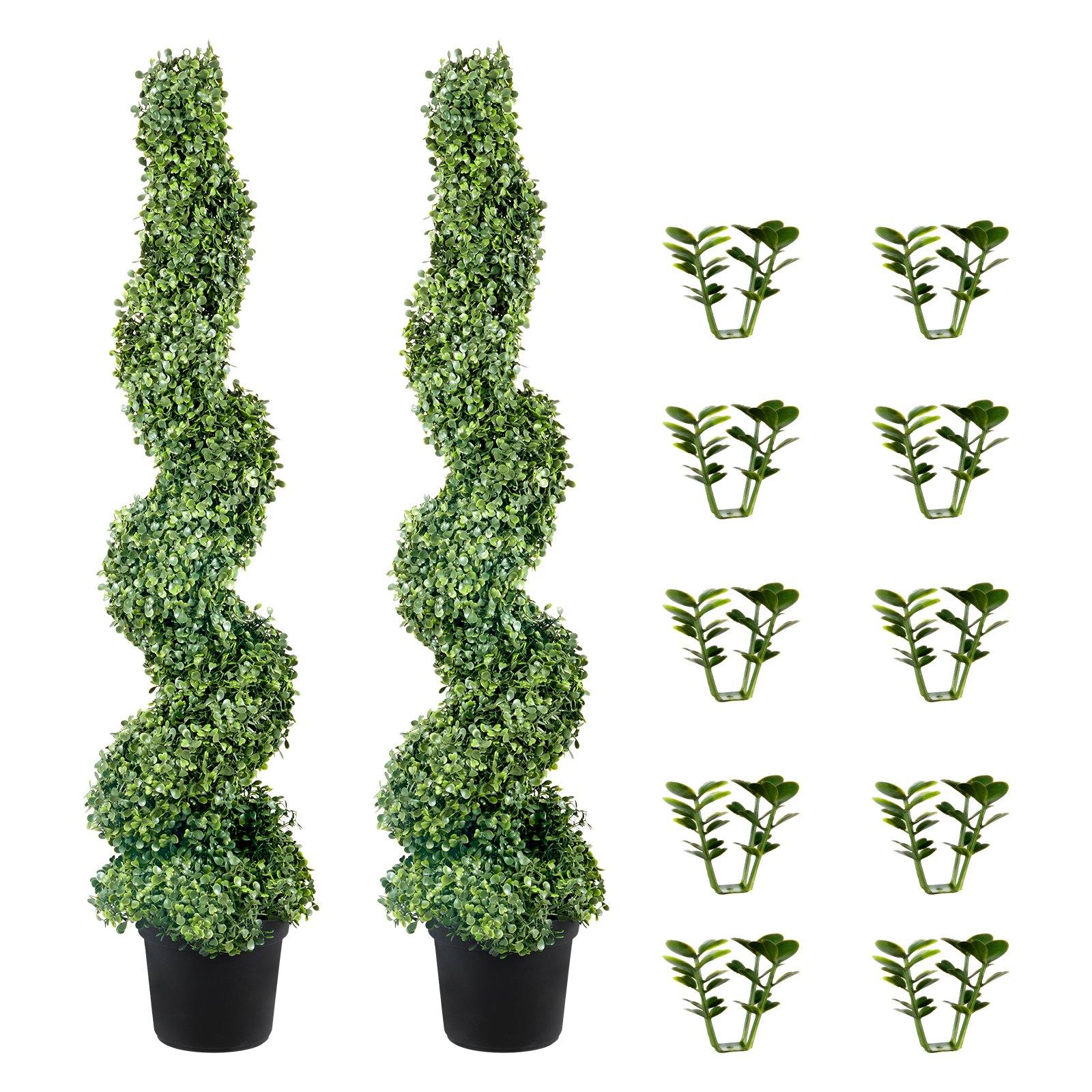 VEVOR 2 pcs. Artificial Boxwood Tower Topiary Spiral Artificial Plant 122cm high Decorative Plant Green Plastic PE Iron Topiary Plants incl. 10 pcs. Replacement Leaves