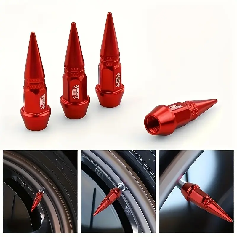 Metal Tire Valve Caps, 4 Corrosion-Resistant Wheel Dust Protection Caps, Tip Stripe, Easy Install, Car Motorcycle