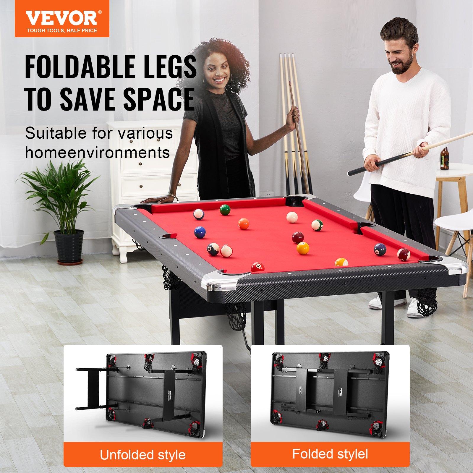VEVOR Billiards Table, 6.3 ft Pool Table, Portable Foldable Space-Saving Table, Billiard Table Set Includes Balls, Cues, Chalks and Brush, Black with Red Cloth, Perfect for Family Game Room Kid Adult VEVOR Billiards Table, 6.3 ft Pool Table, Portable Foldable Space-Saving Table, Billiard Table Set Includes Balls, Cues, Chalks and Brush, Black with Red Cloth, Perfect for Family Game Room Kid Adult