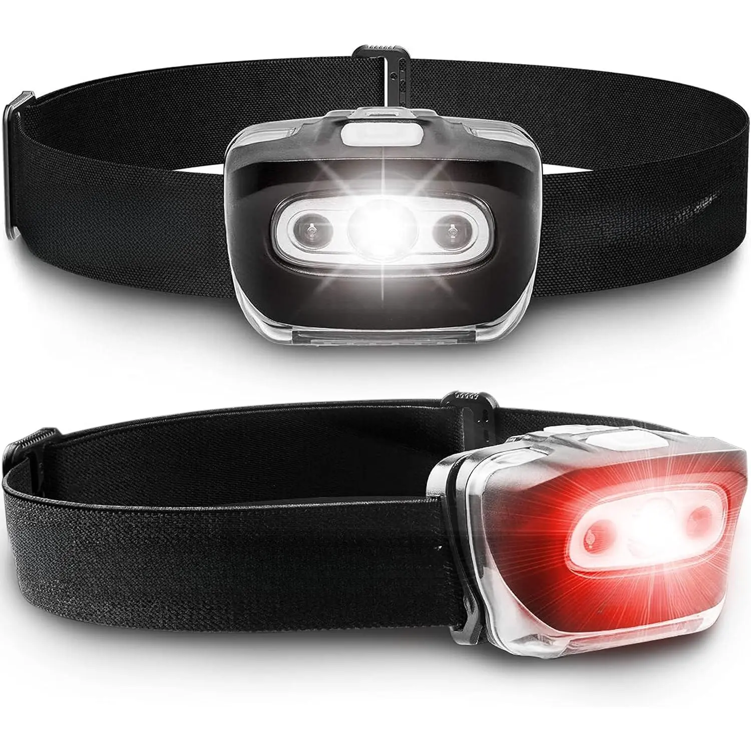 LED Headlamp 2-pack Battery Powered (AAA) (Batteries Not Included) |     Head Lamp  Running Hunting Camping Fishing Hiking with Red Light and Adjustable Headband - Bright Forehead Headlamp 7 Modes