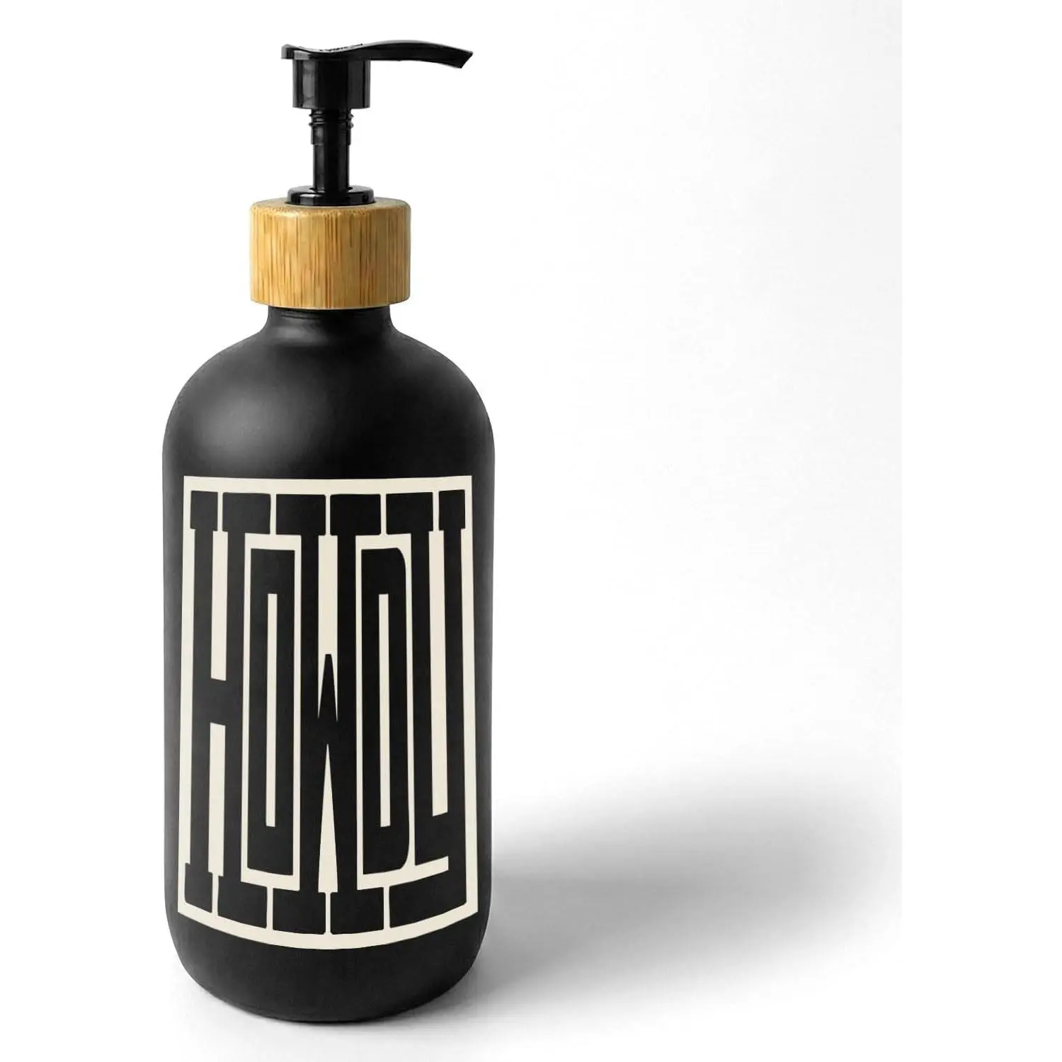 Western Howdy Soap Dispenser, Rustic Country Southwest Glass Dish Soap Dispenser for Kitchen, Black and White Western Refillable Handsoap Pump Bottle for Bathroom Countertop Kitchen