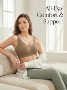 Women's Comfortable Bra, Wireless Seamless Push-Up Bralette, Striped Lined Backless Design, Adjustable Strap, All-Season Wear