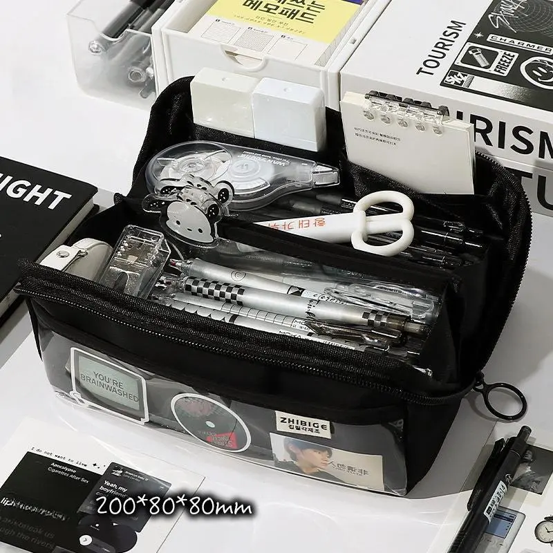 Multi-Layer Large Capacity Pencil Case Transparent Storage Zipper Pencil Bag Multifunctional School Supplies Pencil Case