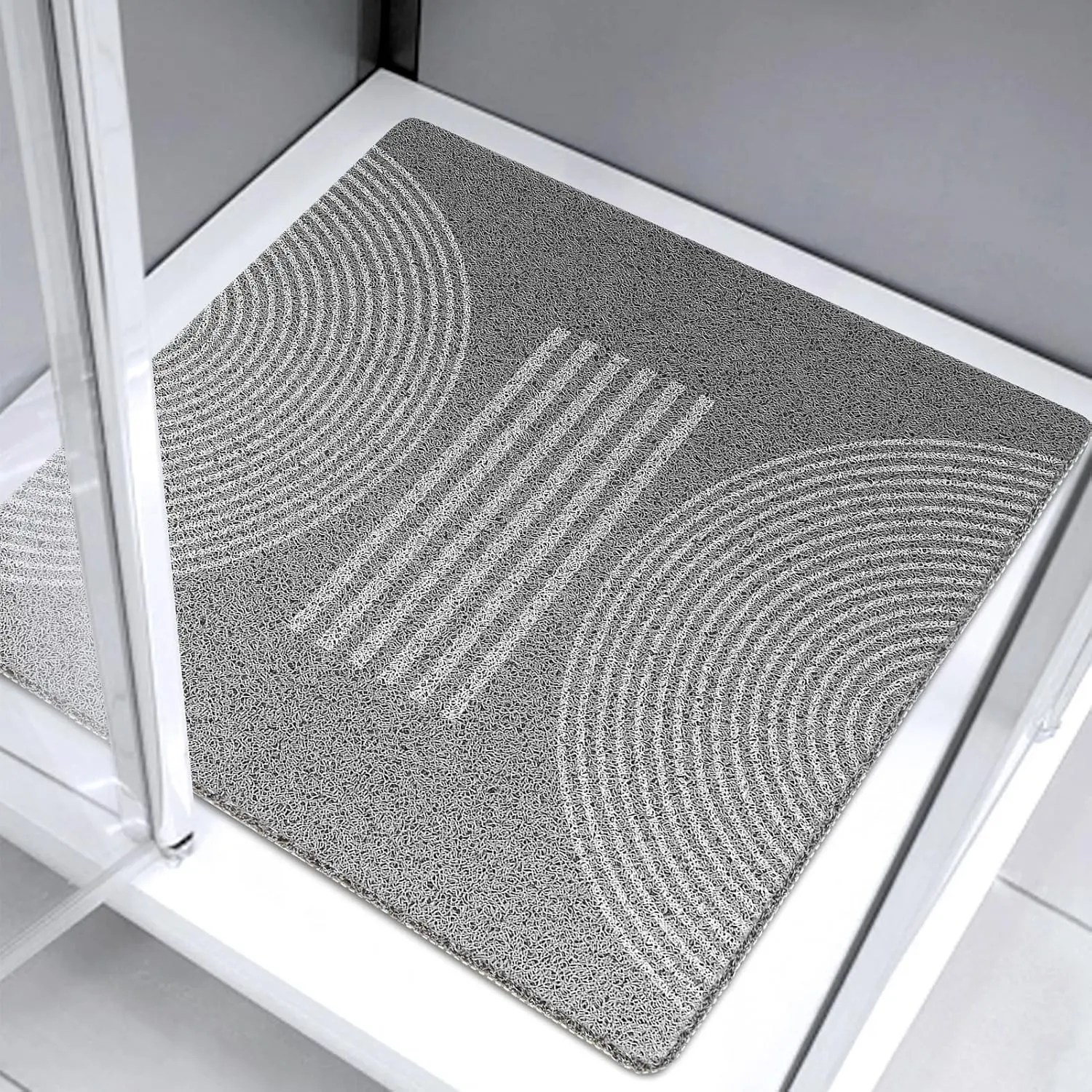 Square Shower Mat 32x32 Inch Non Slip Large Bath Mat for Inside Shower Loofah Soft Textured Bathroom Floor Mat Foot Massage Scrubber for Wet Area, Not Suction Cups, Quick Drying (White semi-Circle)