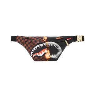 Sprayground SG Shark-Print Casual PVC Crossbody Waist Bag for Men and Women – Brown