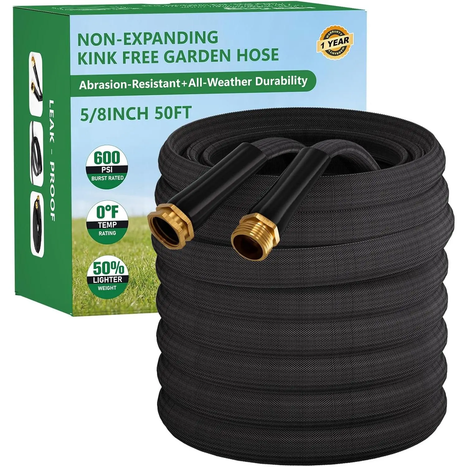 Garden Hose 50FT, Non-Expanding Water Hose Ultra Lightweight, Kink-Free, Burst-Resistant, Lead-Free, Flexible & Durable High-Pressure Hose for Yard, Lawn, Outdoor, Car Washing