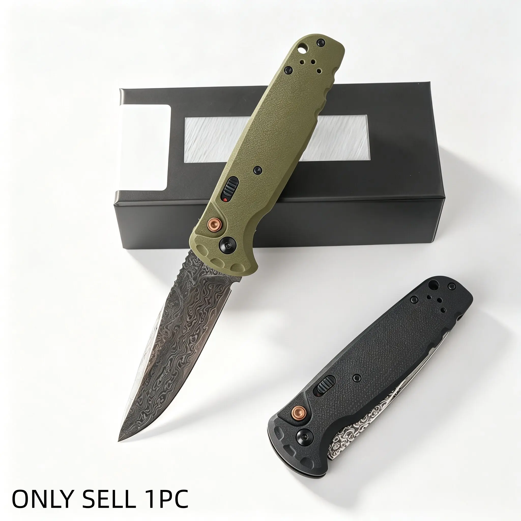 1pc Multifunctional Folding Knife, Edc Tool, Damascus Blade, Pocket Knife, Fruit Knife, Kitchen Knife, Camping, Fishing, Travel Gift