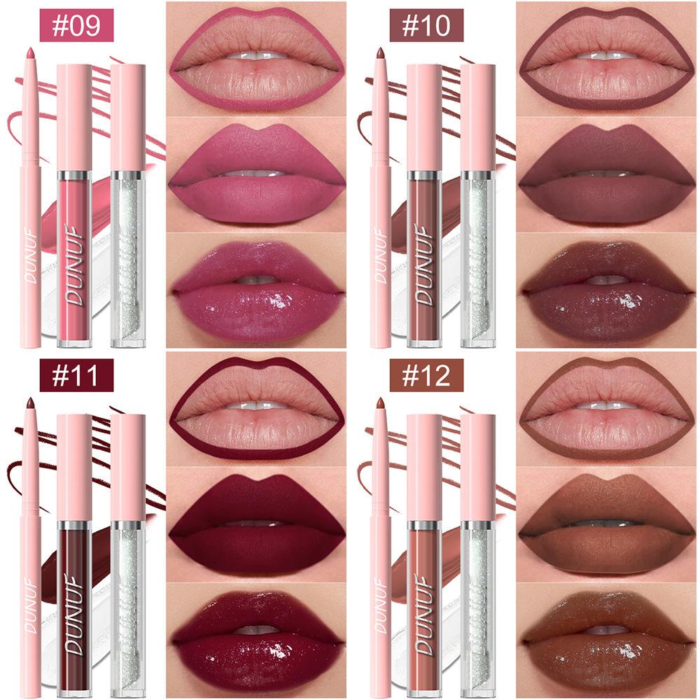 3PCS Nude Brown Lip Liner and Matte Lipstick Makeup Sets,3in1 Vegan Lipstick Lip Liner and Gloss Stain Set Long Lasting Waterproof labiales mate 24 horas originales matte largaduracion