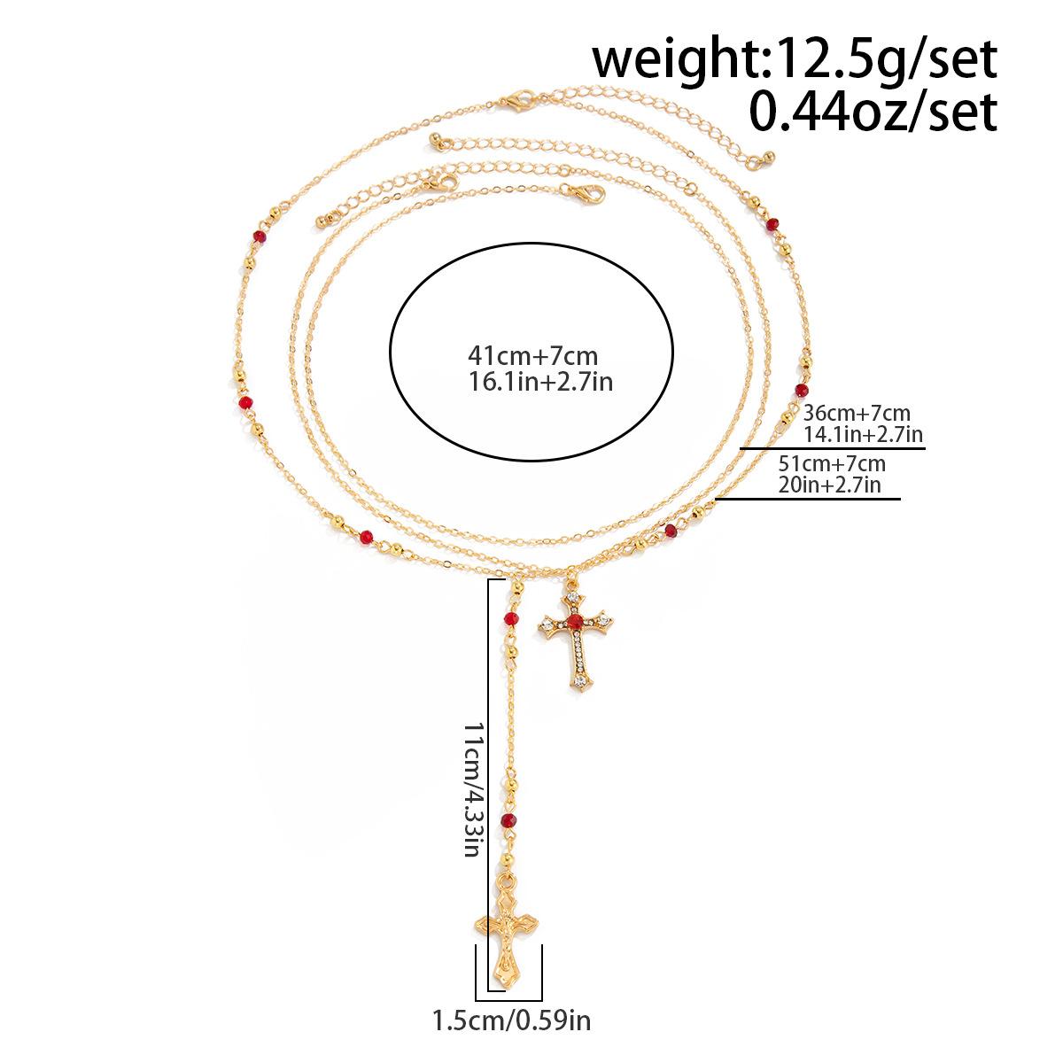 3Pcs Cross Flower Crystal Necklace Set Rhinestone Inlay Layered Chain Dainty Trendy Stackable Jewelry Copper Plated Fashion Minimalist Cute Accessories for Women Girls Daily Party Dating Casual Street Style Wear