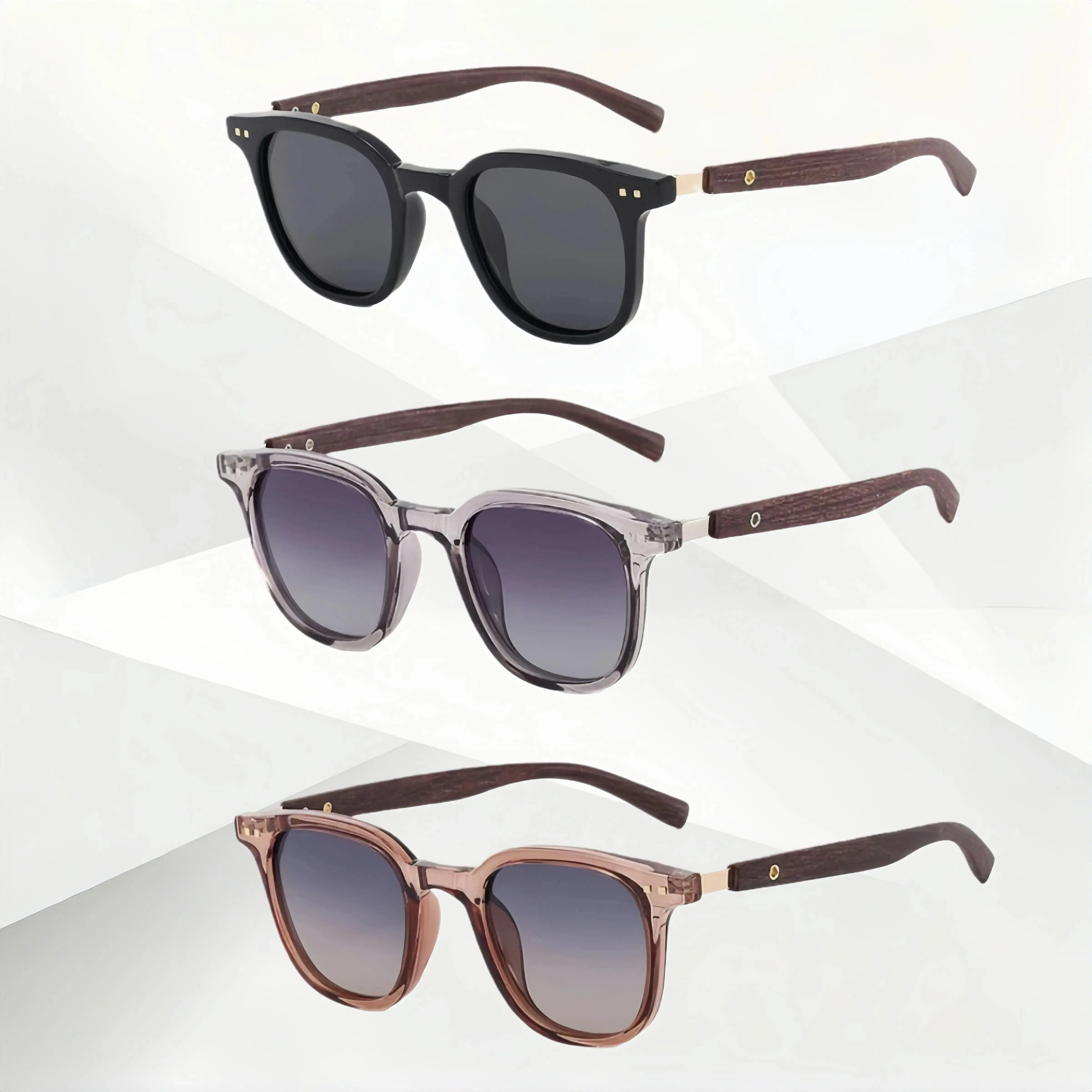 3 Pack Women’s Retro Wood Grain Square Sunglasses, UV400 Protection Brown Shades Set, Flattering Frame for Round Faces, Stylish Fashion Sunglasses for Travel, Outdoor Sports & Daily Wear