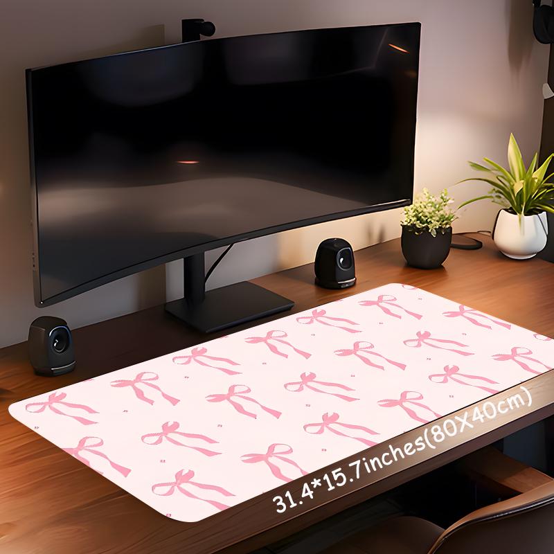 Pink Bows and Stars Pattern Mouse Pad, Rectangle Gaming Mouse Pad, Non-slip Rubber Pad, Desk Decorative Mouse Mat for Home Office, Cute Desk Accessories